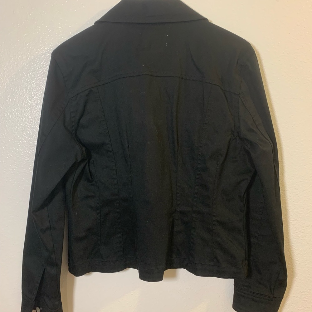 Black jean jacket.  Waist length.  Slight stretch in fabric.  dry cleaned. - Picture 3 of 4